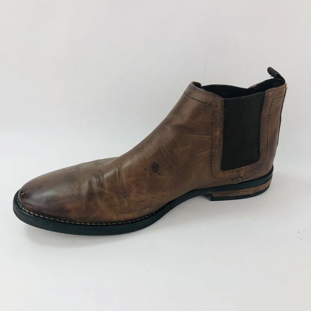River Island Mens 8.5 Brown Leather Pull On Chelsea Ankle Boots Casual